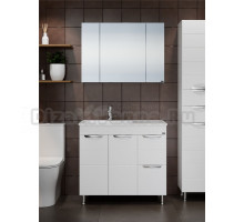 Мебель для ванной комнаты СаНта Родос 90 напольная, с ящиками и дверками, глянцевая белая