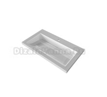 Мебельная раковина Stella Polar Луиза 80 накладная, глянцевая белая, прямоугольная, искусственная мрамор, со скрытым сливом