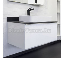Тумба с раковиной Comforty Милан 90 подвесная, белый глянец, со столешницей под мрамор Калакатта Блэк с раковиной Comforty 78189