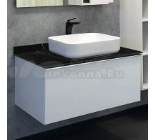 Тумба с раковиной Comforty Милан 90 подвесная, белый глянец, со столешницей под мрамор Калакатта Блэк с раковиной Comforty T-Y9378