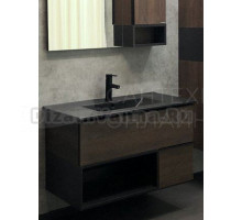 Тумба с раковиной Comforty Франкфурт 90 подвесная, шоколадно-коричневый дуб, с раковиной Comforty 90E черная матовая