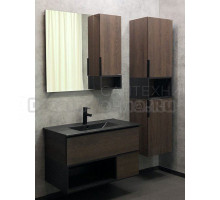 Мебель для ванной комнаты Comforty Франкфурт 90 подвесная, шоколадно-коричневый дуб, с раковиной Comforty 90E черная матовая