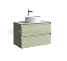 Тумба под раковину со столешницей Aqwella 5 stars Geometria 80 2 ящика, шалфей зеленый, столешница серый камень