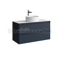 Тумба с раковиной Aqwella 5 stars Geometria 100 2 ящика, серая, столешница мрамор белый