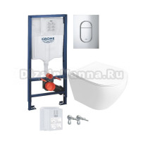 Комплект 4 в 1: Инсталляция Grohe Rapid SL 39702000 + Унитаз подвесной STWORKI Кронборг S28401WH + Кнопка хром + Комплект креплений