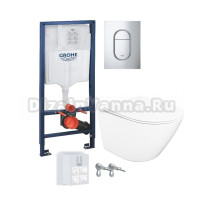 Комплект 4 в 1: Инсталляция Grohe Rapid SL 39702000 + Унитаз подвесной STWORKI Левангер S07401WH + Кнопка хром + Комплект креплений