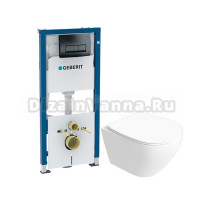 Комплект 4 в 1: Инсталляция Geberit Delta 50 458.128.DW.1 + Унитаз подвесной STWORKI Кронборг S28401WH + Кнопка черная + Комплект шумоизоляции, креплений