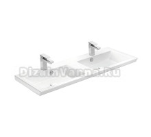 Мебельная раковина Dreja Isik 120 накладная, для двоих, глянцевая белая, с 2 отверстиями под смеситель, прямоугольная