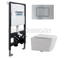 Комплект 4 в 1 Abber Rechteck AC1201-AC0105-AC0120MCH Унитаз подвесной безободковый, с микролифтом + Система инсталляции + Кнопка смыва матовый хром
