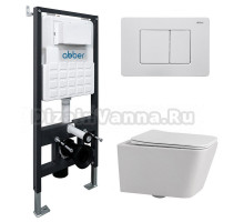 Комплект 4 в 1 Abber Rechteck AC1201-AC0105-AC0120MW Унитаз подвесной безободковый, с микролифтом + Система инсталляции + Кнопка смыва матовая белая