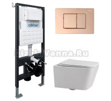 Комплект 4 в 1 Abber Rechteck AC1201-AC0105-AC0120RG Унитаз подвесной безободковый, с микролифтом + Система инсталляции + Кнопка смыва розовое золото