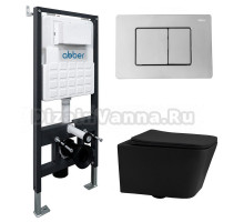 Комплект 4 в 1 Abber Rechteck AC1201MB-AC0105-AC0120 Унитаз подвесной безободковый, с микролифтом + Система инсталляции + Кнопка смыва хром