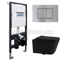 Комплект 4 в 1 Abber Rechteck AC1201MB-AC0105-AC0120MCH Унитаз подвесной безободковый, с микролифтом + Система инсталляции + Кнопка смыва матовый хром