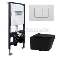 Комплект 4 в 1 Abber Rechteck AC1201MB-AC0105-AC0120MW Унитаз подвесной безободковый, с микролифтом + Система инсталляции + Кнопка смыва матовая белая