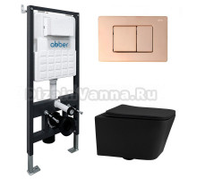 Комплект 4 в 1 Abber Rechteck AC1201MB-AC0105-AC0120RG Унитаз подвесной безободковый, с микролифтом + Система инсталляции + Кнопка смыва розовое золото