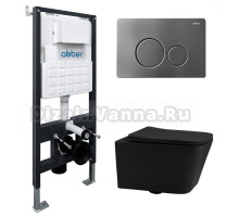 Комплект 4 в 1 Abber Rechteck AC1201MB-AC0105-AC0121NG Унитаз подвесной безободковый, с микролифтом + Система инсталляции + Кнопка смыва никель