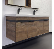 Тумба с раковиной Comforty Дуэт 125 подвесная, темно-коричневый дуб, с раковиной на две чаши Гармония