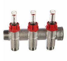 Коллектор FAR FK 3970 C103 1" НР x 1" ВР, 3 выхода, с расходомерами