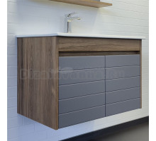 Тумба с раковиной Comforty Кемер 75 подвесная, антрацит, темно-коричневый дуб