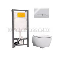 Комплект 4 в 1 Sanita luxe Set.SL.Galaxy.RML.SLM.DM/OLI.SM.CH.G.S2 Унитаз подвесной Galaxy RML SLM с сиденьем микролифт + Инсталляция OLI с кнопкой глянцевый хром