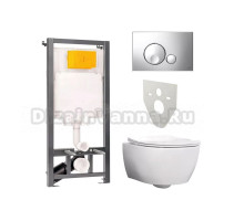Комплект 4 в 1 Sanita luxe Set.SL.Galaxy.RML.SLM.DM/OLI.SM.CH.G.R2 Унитаз подвесной Galaxy RML SLM с сиденьем микролифт + Инсталляция OLI с кнопкой глянцевый хром