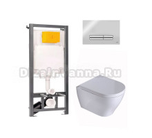 Комплект 4 в 1 Sanita luxe Set.SL.Breeze.RML.DM/OLI.SM.CH.G.S2 Унитаз подвесной Breeze RML с сиденьем микролифт + Инсталляция OLI с кнопкой глянцевый хром