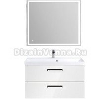 Мебель для ванной комнаты BelBagno Aurora 90 bianco lucido, ручки матовые черные