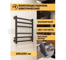 Полотенцесушитель электрический Indigo Oktava Slim 3 LСLOKS3E60-50GNSRt 60x55 см, подключение справа, слева, скрытое подключение справа, оружейная сталь, лесенка, из стали