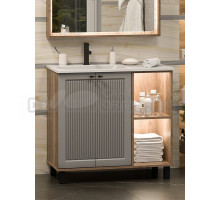 Тумба с раковиной Brevita Lumus 90 L напольная, дуб галифакс олово, серая