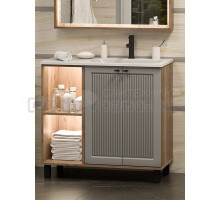 Тумба с раковиной Brevita Lumus 90 R напольная, дуб галифакс олово, серая