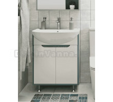 Тумба под раковину без столешницы Runo Эконова 60 напольная, бирюзово-белая