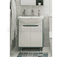 Тумба с раковиной Runo Эконова 60 напольная, бирюзово-белая