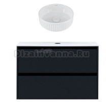 Тумба с раковиной Allen Brau Activity 100 с подсветкой, матовый антрацит, черный браш, столешница белая, раковина Fantasy Line 36, белая