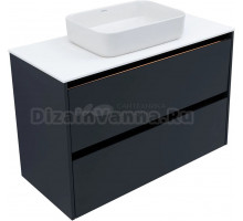 Тумба с раковиной Allen Brau Activity 100 с подсветкой, матовый антрацит, черный браш, столешница белая, раковина Fantasy Quad 50x36, белая