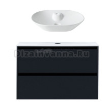 Тумба с раковиной Allen Brau Activity 100 с подсветкой, матовый антрацит, черный браш, столешница белая, раковина Fantasy Bowl 60x42, белая