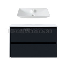 Тумба с раковиной Allen Brau Activity 100 с подсветкой, матовый антрацит, черный браш, столешница белая, раковина Fantasy Y 64x40, белая