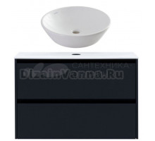 Тумба с раковиной Allen Brau Activity 100 с подсветкой, матовый антрацит, черный браш, столешница белая, раковина Fantasy Round 45, белая