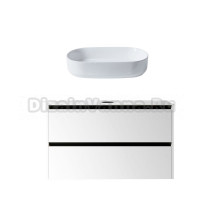 Тумба с раковиной Allen Brau Activity 100 с подсветкой, матовый белый, черный браш, столешница белая, раковина Fantasy Oval 55x36, белая