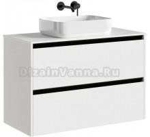 Тумба с раковиной Allen Brau Activity 100 с подсветкой, матовый белый, черный браш, столешница белая, раковина Fantasy Quad 50x36, белая