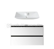 Тумба с раковиной Allen Brau Activity 100 с подсветкой, матовый белый, черный браш, столешница белая, раковина Fantasy Y 64x40, белая
