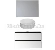 Мебель для ванной комнаты Allen Brau Activity 100 с подсветкой, матовый белый, черный браш, столешница белая, раковина Fantasy Romb 36, белая