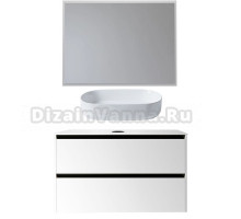 Мебель для ванной комнаты Allen Brau Activity 100 с подсветкой, матовый белый, черный браш, столешница белая, раковина Fantasy Oval 55, белая