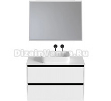 Мебель для ванной комнаты Allen Brau Activity 100 с подсветкой, матовый белый, черный браш, столешница белая, раковина Fantasy Quad 50, белая