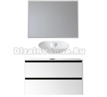 Мебель для ванной комнаты Allen Brau Activity 100 с подсветкой, матовый белый, черный браш, столешница белая, раковина Fantasy Bowl 60, белая