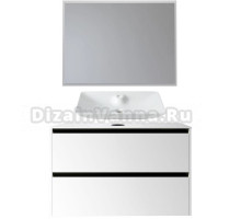 Мебель для ванной комнаты Allen Brau Activity 100 с подсветкой, матовый белый, черный браш, столешница белая, раковина Fantasy Y 64x40, белая