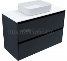 Тумба с раковиной Allen Brau Activity 100 с подсветкой, матовый антрацит, олива браш, столешница белая, раковина Fantasy Quad 50x36, белая