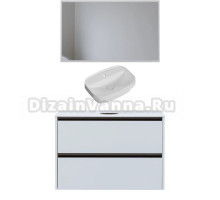 Мебель для ванной комнаты Allen Brau Activity 100 с подсветкой, матовый белый, олива браш, столешница белая, раковина Fantasy Sphere 55х40, белая