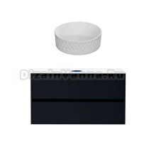 Тумба с раковиной Allen Brau Activity 120 с подсветкой, матовый антрацит, черный браш, столешница белая, раковина Fantasy Romb 36 белая