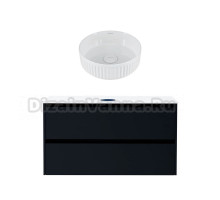 Тумба с раковиной Allen Brau Activity 120 с подсветкой, матовый антрацит, черный браш, столешница белая, раковина Fantasy Line 36, белая