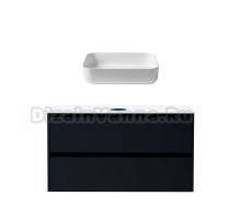 Тумба с раковиной Allen Brau Activity 120 с подсветкой, матовый антрацит, черный браш, столешница белая, раковина Fantasy Quad 50x36, белая